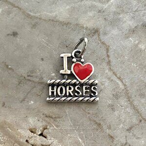 Sterling Silver 925 "I Love Horses" Red Heart Charm Pendant Equestrian Horse